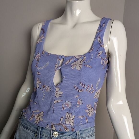 Bar III Floral tank top purple button front mesh size xsmall - Picture 7 of 8